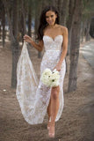 Sexy Sweetheart Asymmetry Lace Long Casual Wedding Dress with Slit PFW0093