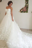 Adorable Sweetheart Tulle A Line Court Train Off White Wedding Dress with Flower PFW0094