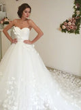 Adorable Sweetheart Tulle A Line Court Train Off White Wedding Dress with Flower PFW0094