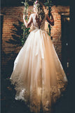 Elegant Off White Lace Appliques A-line Chapel Train Wedding Dresses with Sash PFW0096