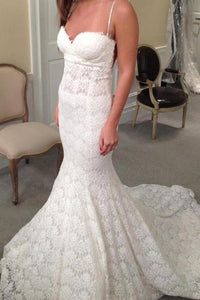 Mermaid Sweetheart Spaghetti Straps Lace Backless Court Train Wedding Dress PFW0098