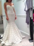 Mermaid Sweetheart Spaghetti Straps Lace Backless Court Train Wedding Dress PFW0098
