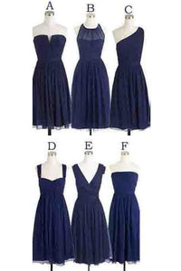 Simple Cheap Short Navy Blue Chiffon Sleeveless Bridesmaid Dress PFB0053