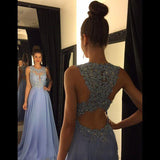 Lace Applique Beads Formal Long Chiffon A Line Prom Dresses PFP0743