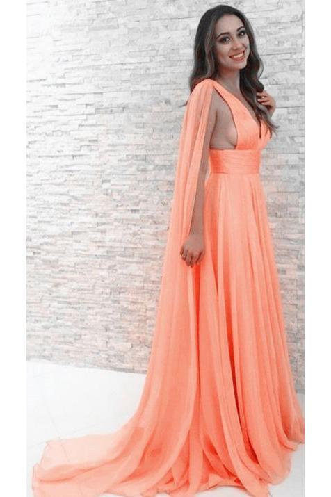 V-Neck Chiffon Sexy Long Orange Prom Party Dresses,Evening Dresses PFP0750