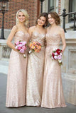 Gold Sequin Sweetheart Bridesmaid Dresses,Strapless Long Bridesmaid Dress PFB0066
