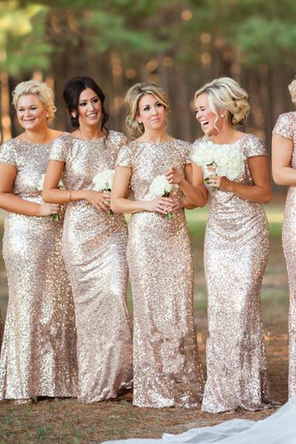 Sexy Short Sleeves Sequins Bling Long Bridesmaid Dresses 2019 PFB0067