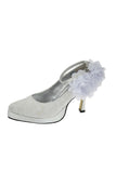 Charming Ivory Lace Ankle Strap Shoes With White Flowers PFWS0019