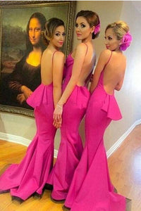 Sexy Hot Pink Backless Spaghetti Straps Mermaid Pretty Bridesmaid Dresses PFB0070