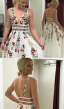 A Line V Neck Flower Appliques Prom Dresses, Long Evening Dresses PFP0755