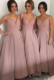 Beading V-neck Pink Beautiful Long Bridesmaid Dress Bridesmaid Gowns PFB0072
