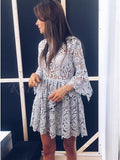 A-Line Crew Long Sleeve Above Knee Grey Lace Homecoming Dress PFH0058