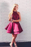 Two Piece A Line Burgundy Lace Top Homecoming Dresses PFH0060