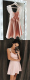 Simple A-Line Spaghetti Straps Short Pink Homecoming Dress with Appliques PFH0061