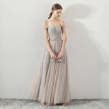A Line Tulle Long Straps Lace Up Back Beaded Prom Dresses,Evening Dress PFP0758