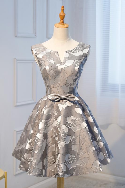 Unique A Line Grey Cheap Short Homecoming Dresses With Bow-not PFH0065