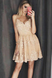 Stylish A-Line Spaghetti Straps Short Homecoming Dress with Lace Appliques PFH0070