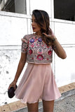 A-Line Jewel Short Pink Chiffon Homecoming Party Dress with Sequins Beading PFH0071