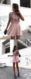 A-Line Jewel Short Pink Chiffon Homecoming Party Dress with Sequins Beading PFH0071