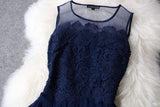A-line Mini Navy Blue Sleeveless Crew Short Homecoming Dresses With Lace PFH0074
