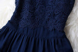 A-line Mini Navy Blue Sleeveless Crew Short Homecoming Dresses With Lace PFH0074