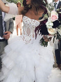 A-Line Strapless Asymmetric Ruffles Wedding Dress with Appliques PFW0014