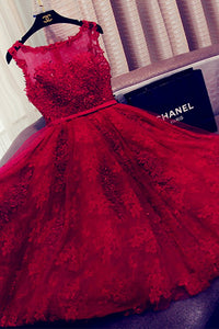Charming Red A Line Lace Short Sleeveless Homecoming Dresses PFH0075
