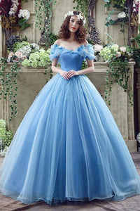 Princess Ball Gown Off Shoulder Blue Long Prom Dress,Quinceanera Dresses