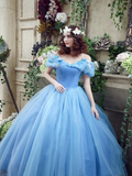 Princess Ball Gown Off Shoulder Blue Long Prom Dress,Quinceanera Dresses PFP0765