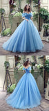 Princess Ball Gown Off Shoulder Blue Long Prom Dress,Quinceanera Dresses PFP0765
