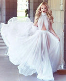 Beautiful A line Cheap Long Sexy Simple Ivory High Neck Tulle Prom Dress PFP0766