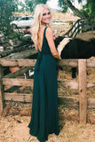 Charming A-Line V-Neck Spaghetti Straps Backless Floor-Length Dark Green Prom Dress PFP0767