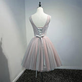 A Line Lace Floral Short V Neck Tulle Homecoming Dresses PFH0082