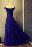 Royal Blue A Line Off Shoulder Lace Long Prom Dresses Evening Dresses PFP0781