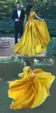 Off the Shoulder 2019 Fashion Formal Yellow Prom Dresses,Sexy Summer Evening Gowns PFP0782