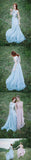 Long Light Blue Chiffon Scoop A-line Floor-length Appliques Prom Dress PFP0783