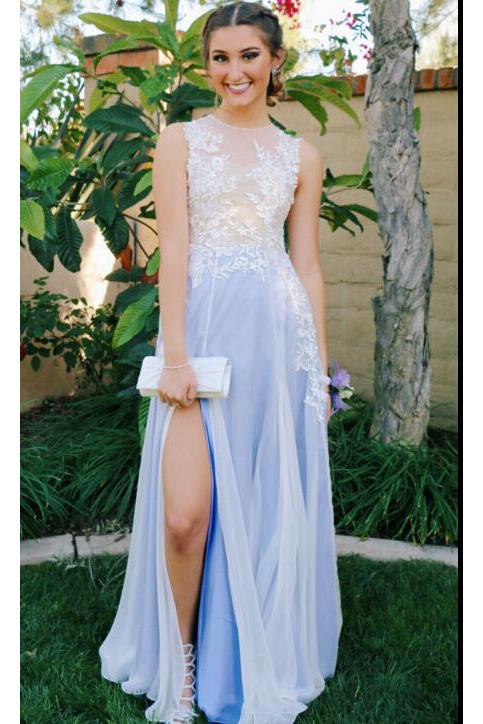 Affordable See Through Appliques Slit Prom Dress For Teen,Graduation Party Dresses