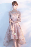 Princess A Line Lace High Low Half Sleeves Homecoming Dresses PFH0087