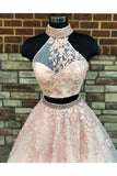 New A Line Two Pieces High Neckline Long Lace Formal Prom Dress PFP0787