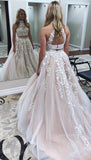 New A Line Two Pieces High Neckline Long Lace Formal Prom Dress PFP0787