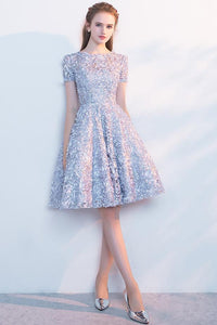 Elegant Lace A Line Short Light Blue Homecoming Dresses PFH0088