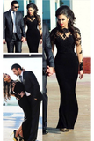 Two Piece Black A Line Lace Top Long Sleeves Formal Prom Dress PFP0790