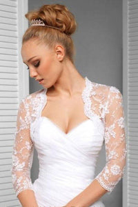 3/4 Sleeve Exquisite Lace Applique Bridal Jacket Scalloped Top Neck, Wedding Jacket PFSW0006