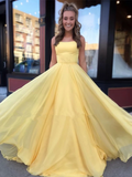 Yellow Long Chiffon A Line Prom Dresses 2020 with Lace Up Back PFP1717