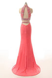 Watermelon Beaded Long Sheath Modest Prom Party Dresses PFP1339