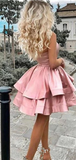 Princess A Line One Shoulder Pink Short Homecoming Dresses PFH0247