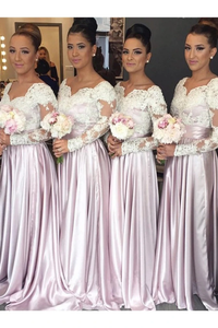 Beautiful A-Line Long Sleeves Pink Bridesmaid Dress with Lace PFB0042
