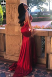 Promfast Appliques Chic Red Spaghetti Straps Mermaid V Neck Prom Dresses for Sale PFP1948