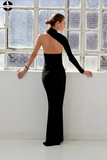 Promfast Long Mermaid Chic One Shoulder Black Prom Dresses Evening Dress Sale PFP1949