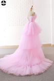 Promfast A-line Pink High Low Prom Dress Tulle Formal Dresses Evening Gowns for Sale PFP1951